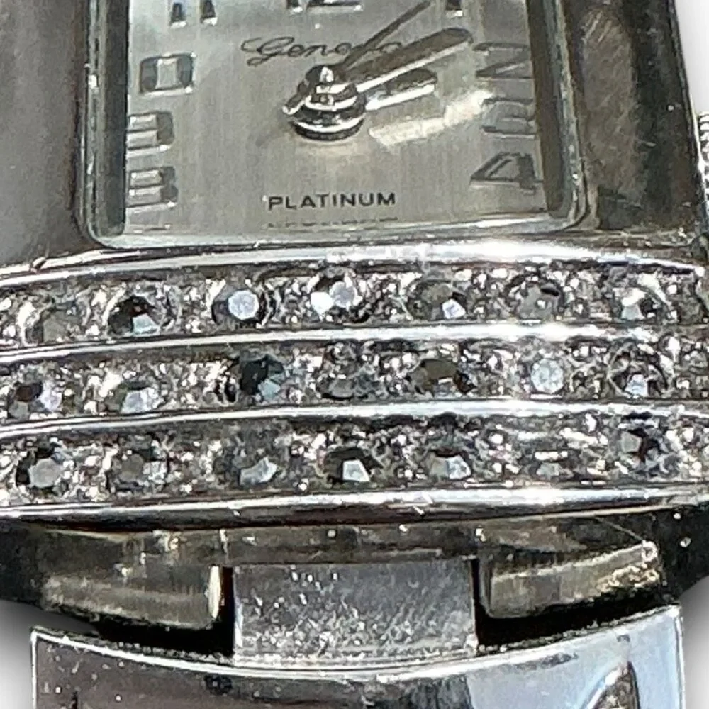Geneva Y2K Vintage Platinum with Back & Crystal Rhinestones Tonneau Shaped Face